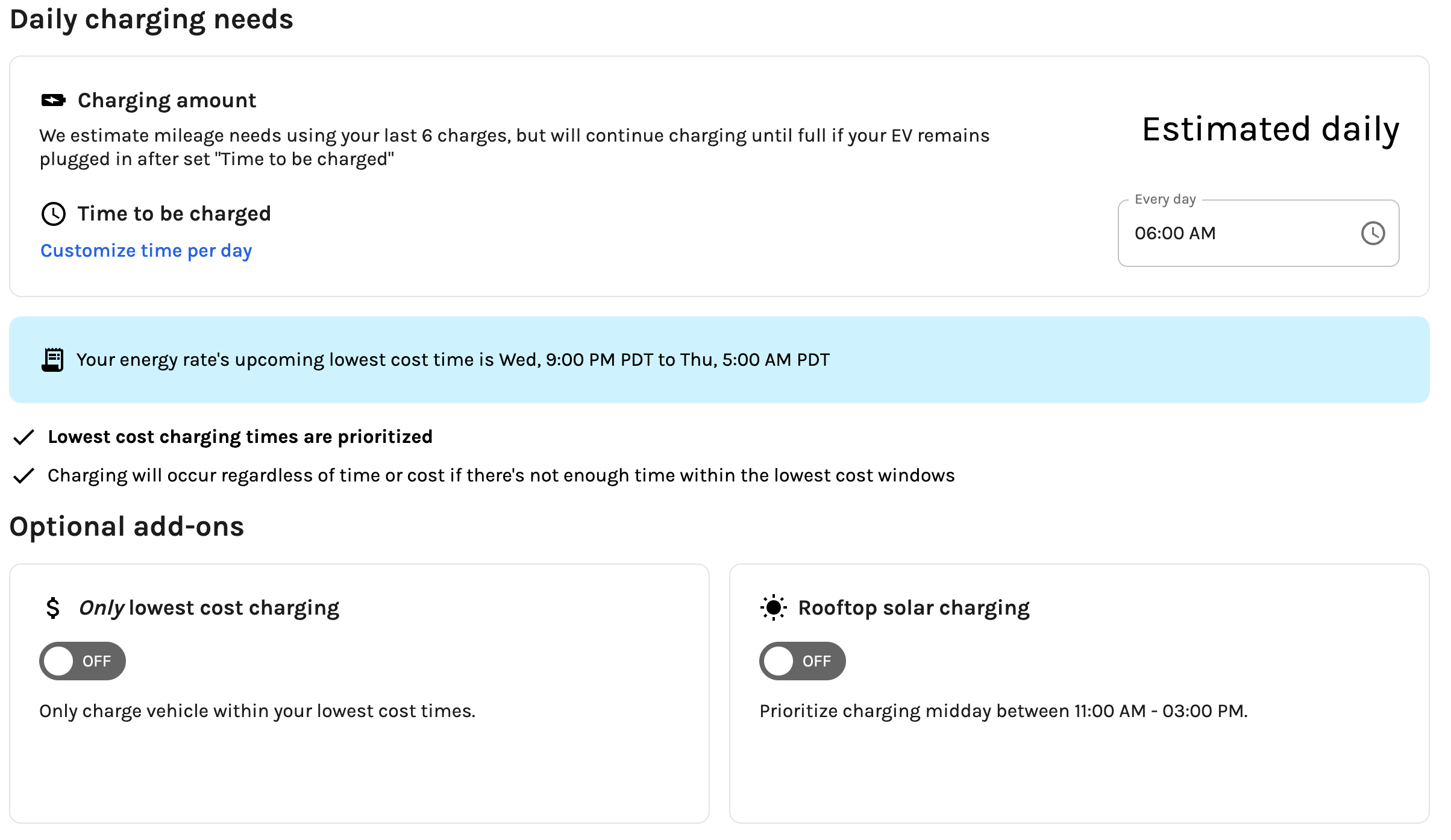 Screenshot of EVSE Charge Preferences in WeaveGrid Dashboard